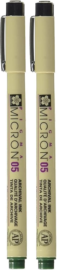SAKURA PIGMA MICRON 05 FINELINER PEN, 0.45MM LINE WIDTH, PACK OF 2 (Hunter Green)