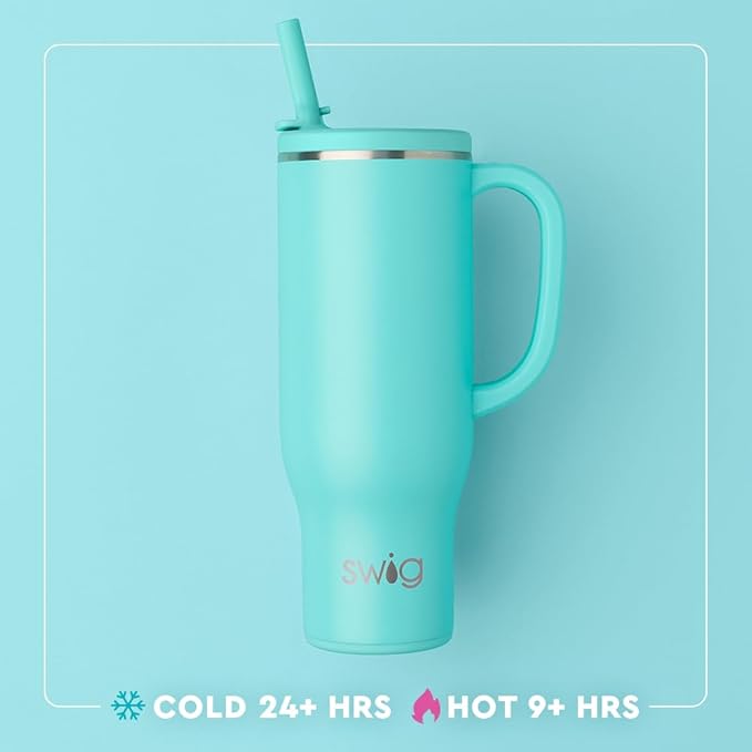 Swig Life 30oz Mega Mug, 30oz Tumbler with Handle and Straw, Large Insulated Tumblers, Cup Holder Friendly Travel Mug, Stainless Steel 30 oz Tumbler, Reusable Insulated Water Bottle (Clover Crush)