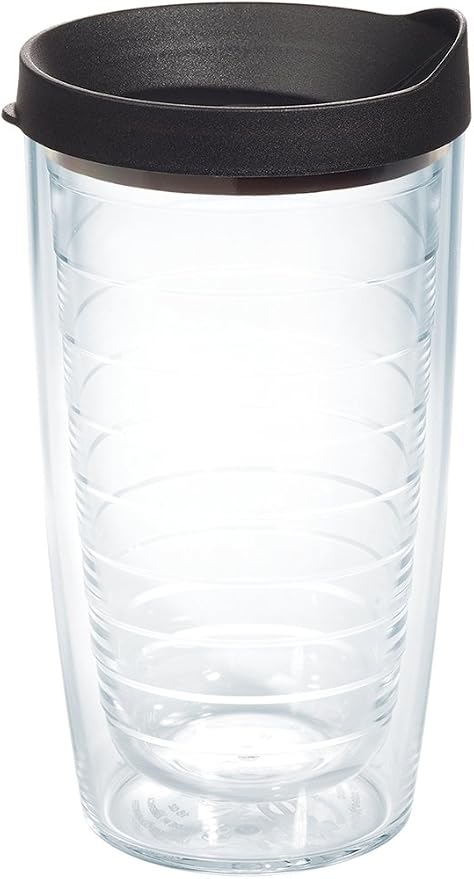 Tervis Clear & Colorful Lidded Made in USA Double Walled Insulated Tumbler Travel Cup Keeps Drinks Cold & Hot, 16oz, Black Lid