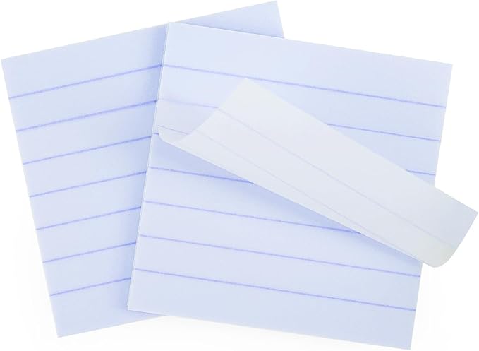 Frosted Transparent Lined Sticky Notes 3"x3", 100 Sheets, Self-Stick-Notes, Clear See Through, Waterproof, Easy to Post for Office, Home, Notebook, Meeting, Reusable (Lined- Light Purple
