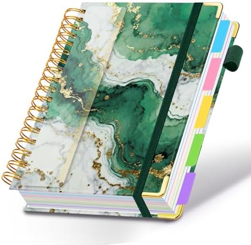 Spiral Journal Notebooks for Work, 300 Pages 5 Subject Notebook College Ruled with Dividers & Tabs, A5 Notebook Journal for Women Students Note-Taking and Organizer (Teal Luxe Marble)