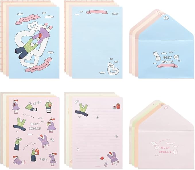 Monolike Olly Molly Letter Paper and Envelopes Set - 8Type, 32 Letter Paper + 16 Envelopes