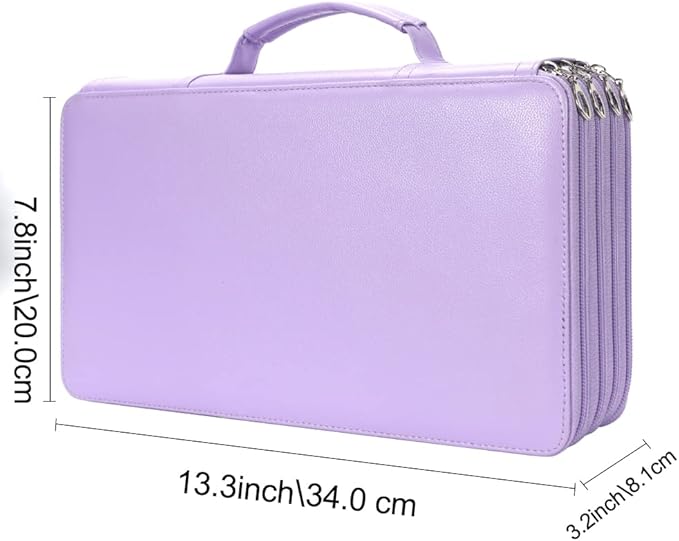 Vomgomfom 300 Slots Marker Bag, 4-Layer Zipper Portable Art Supply Organizer, PU Leather Large Capacity Marker Case Holds 100 Markers or 300 Colored Pencils with Handle (Purple)