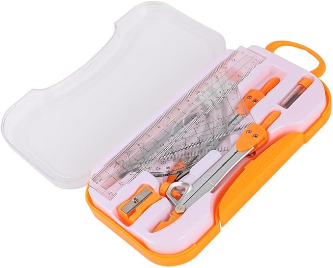 DOITOOL 1 Sets Compass Drawing Kit for Students Math Tool Set with Ruler Protractor Storage Case for Drafting School Use Random Color