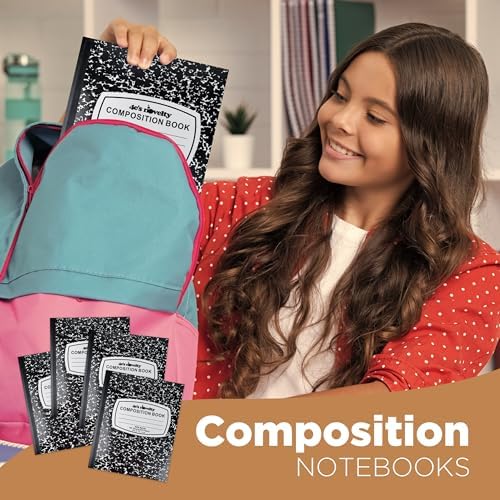 4E's Novelty Wide Ruled Composition Notebooks [4 Pack] Hard Cover 100 Sheets 9.75" x 7.5" - Black Marble Bulk Compositon Book Wide Ruling, Back to School Supplies For Students Boys Girls & College