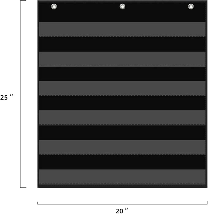 ANCOMEDO 20”W x 25”H Classroom Words Pocket Chart with 6 Clear Pockets, Black Standard Pocket Chart for Classroom and Home for Sentence Strips, Reusable Clear Pocket Hanging Words Chart (Black)