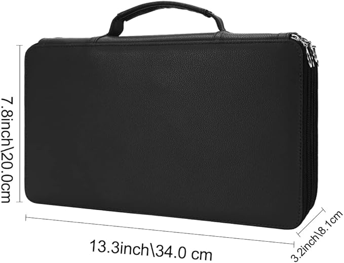 Vomgomfom 300 Slots Marker Bag, 4-Layer Zipper Portable Art Supply Organizer, PU Leather Large Capacity Marker Case Holds 100 Markers or 300 Colored Pencils with Handle (Black)