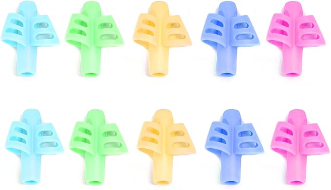 10 Pcs Pencil Grips for Kids Handwriting Ergonomic Training Pencil Holder Writing Tool for Toddlers, Preschoolers, Children Special Needs Colorful School Supplies (2 Fingers)