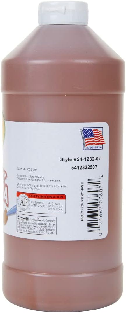 Crayola Tempera Paint, Brown Kids Paint, 32oz, Quart (54-1232-007)