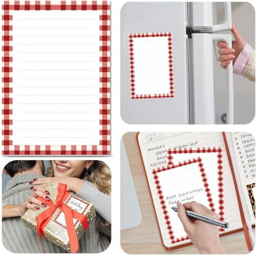 2 Pack Lined Sticky Notes 4x6 in, Cute Self-Stick Notepads with Lines, Large Memo Pads Strong Adhesive for Office, Home Red White Plaid