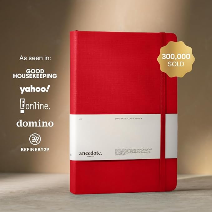 Anecdote Daily Planner w/ 2026-2027 Calendar | Start Anytime 26 Weeks Undated | 1 Page per Day | 8.5" x 5.2" | Hardcover To-Do List Organizer, Plan Your Success, Achieve Productivity Goals (Red)