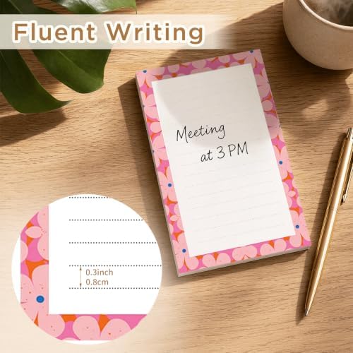 Lined Sticky Notes 4x6 in, 2 Pack Large Cute Notepads with Lines, Bright Post Memo Note Pads Big Rectangular Sticky Notes for Office Pink Cute Flowers