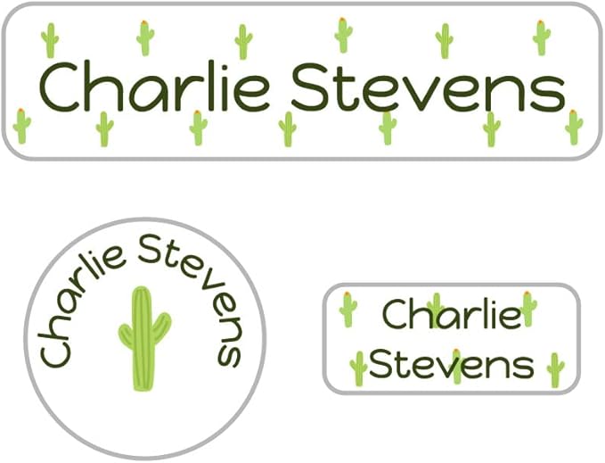 Name Bubbles - Kids Custom Name Labels for Daycare, School, Camp (102 Labels) - Personalized Waterproof Name Stickers for Clothes Tags, Lunch Boxes, Water Bottles, & School Supplies (Cactus)