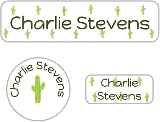 Name Bubbles - Kids Custom Name Labels for Daycare, School, Camp (102 Labels) - Personalized Waterproof Name Stickers for Clothes Tags, Lunch Boxes, Water Bottles, & School Supplies (Cactus)