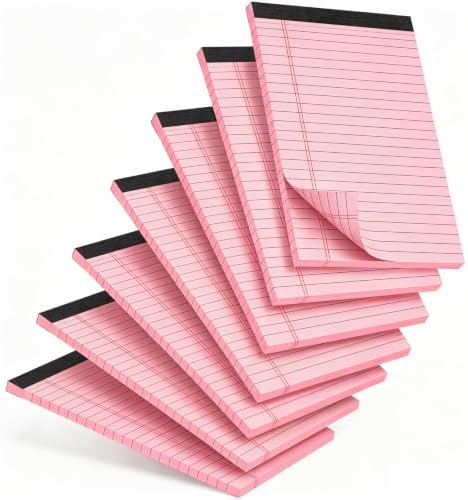 7 PCS Note Pads 5x8 Small Legal Pads 210 Sheets, Perforated Small Notebook Notepad 5 x 8 ,College Ruled Lined Paper Pads 80GSM, Mini Hard Backing Writing Pads Memo for Work School &Office Supplies-Pink