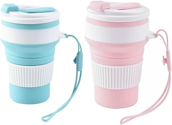 2-Pack 16.9oz Collapsible Coffee Cups – Leakproof, Foldable Silicone Travel Mugs for Camping, Office & Travel – Eco-Friendly, Portable & Reusable