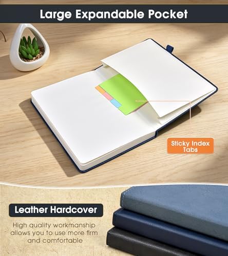 Lined Journal Notebook, A5 Hardcover Leather Journals for Writing, 160 Numbered Pages, 5.7'' x 8.3'' Journaling Notebooks for Men Women, Thick Paper College Ruled Journal for Work Office School, Navy