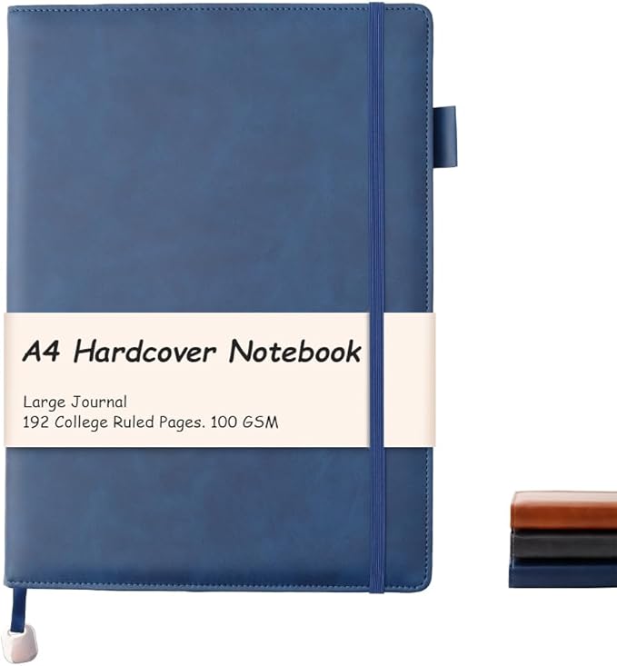 King Mills Hardcover Notebook 8.5 X 11 Inches, A4 Notebook Hardcover with Pen Loop, 192 Pages, 100GSM Premium Paper, A4 College Ruled Notebook w. PU Leather Cover, Royal Blue