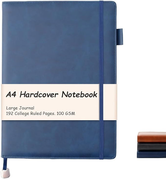 King Mills Hardcover Notebook 8.5 X 11 Inches, A4 Notebook Hardcover with Pen Loop, 192 Pages, 100GSM Premium Paper, A4 College Ruled Notebook w. PU Leather Cover, Royal Blue