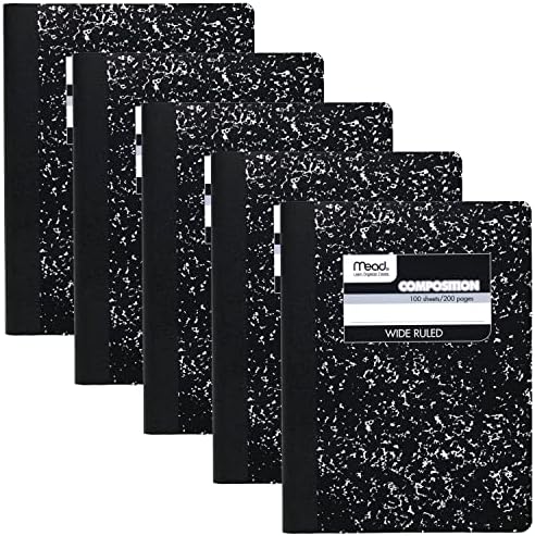 Mead Composition Notebooks, Wide Ruled Paper, 100 Sheets, Comp Book, 5 Pack (72368)