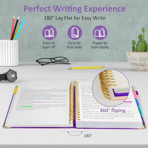 Hardcover Spiral Notebook Journal, 8"x10" Large B5 Notebooks with Removable Dividers Tabs, 300 Pages Leather 5 Subject Notebook College Ruled, Lined Journal for Women Work School Note, Dark Purple