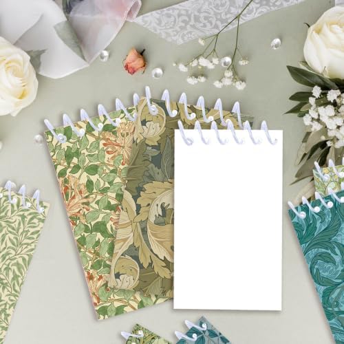 Vintage Floral Pocket Notebooks 24 Pack, Mini Spiral Notepad 2.36 x 3.94 Inch Small Journal Bulk, Cute Lined Memo Pads for Writing, William Morris Style Kraft Cover Top Wirebound Notepads for Office School Gifts