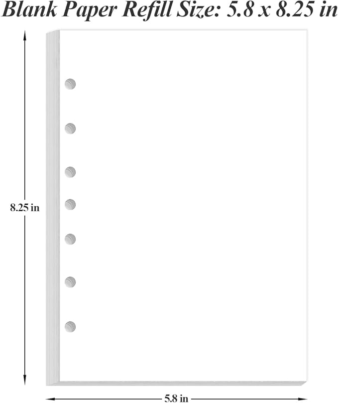 A5 Blank Refill Paper - 100 Sheets/200 Pages Loose Leaf Paper for Filofax Planner, Organizer, Binders, 7-Hole Punched, 100gsm Blank Paper, 5.8" x 8.3 "
