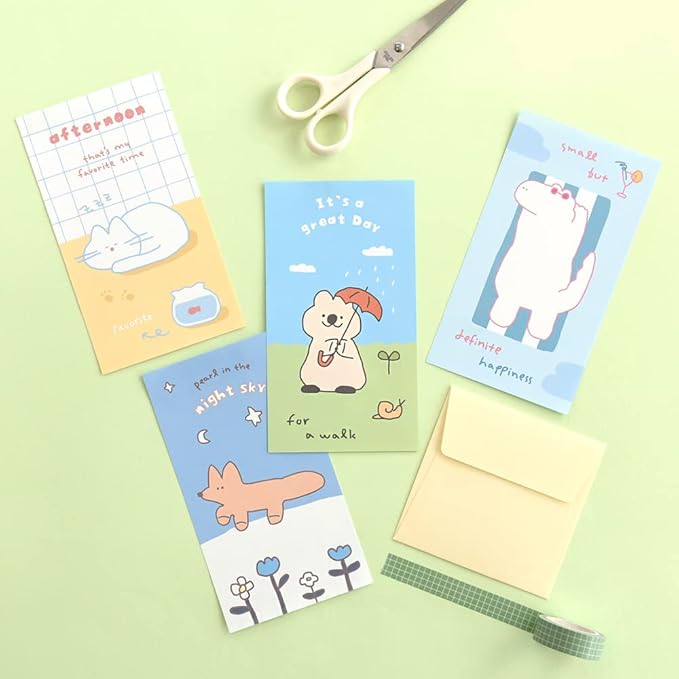 Monolike Story town Afternoon C Mini Letter Paper and Envelopes Set - 8Type, 32 Letter Paper + 16 Envelopes