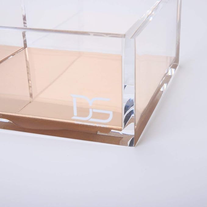 Clarity Gold Notes Holder with Cube Memo Pad 320 Sheets, Acrylic 3 in 1 Drawer Organizer by Draymond Story (Clips Sold Separately) - Gift Ideas for Women