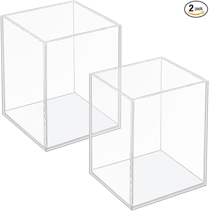 Ptaedex 2 Pack Acrylic Pen Pencil Holder, Clear Makeup Brush Holder Cup Storage Office Desktop Desk Table Stationery Organizer