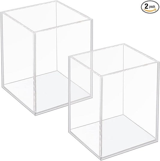 Ptaedex 2 Pack Acrylic Pen Pencil Holder, Clear Makeup Brush Holder Cup Storage Office Desktop Desk Table Stationery Organizer