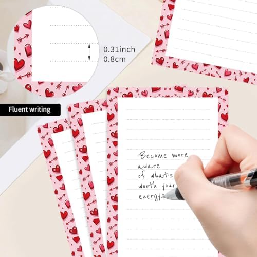 2 Pack Lined Sticky Notes 4x6 in, Cute Self-Stick Notepads with Lines, Large Memo Pads Strong Adhesive for Office, Home Red Pink Heart