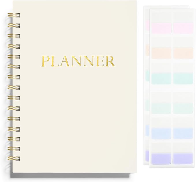 Undated Weekly and Monthly Planner Spiral Bound- Weekly Goals Notebook, To Do List, Habit Tracker Journal, Academic, Aesthetic, Stylish School or Office Supplies (6.1" x 8.4" - Cream)