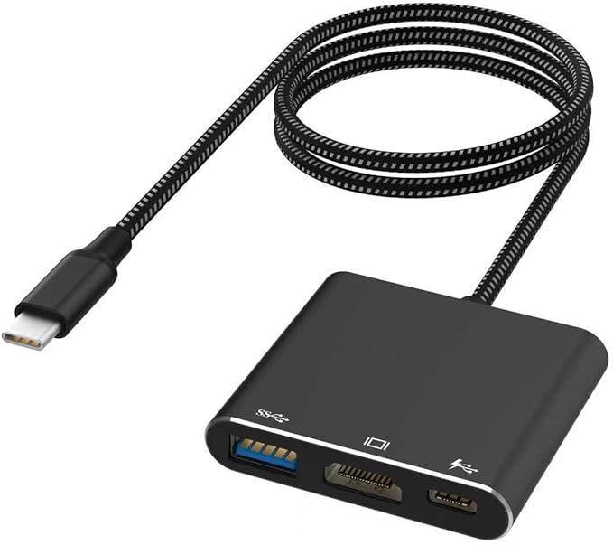 Battony USB C Multiport AV Adapter with 4K HDTV Output USB 3.0 Port, Blcak 50cm Braided Cable & USB-C Fasting Charging Port,Compatible for MacBook Pro Air M1 M2 Pad Pro iMac and Other Type C Devices