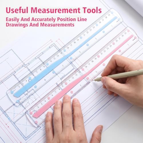 Grevosea 2 PCS Rulers 12 Inch Flexible Ruler Clear Plastic Ruler