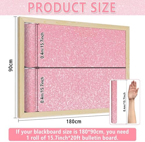 Glitter Pink Bulletin Board Roll Non-Woven Fabric Poster 15.7" x 20 Ft