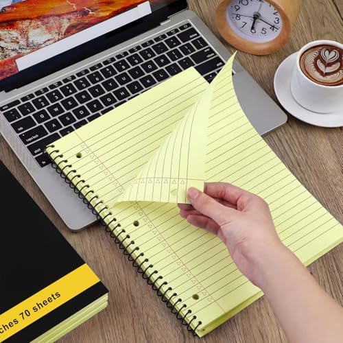 Resurhang 6 Pcs Top Spiral Notebooks,8.5 x 11 Inches,3 Hole Punch,Yellow