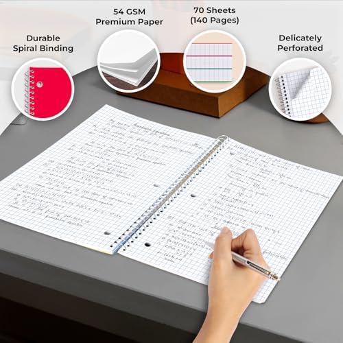 Rosmonde Bulk 1 Subject Spiral Notebook Graph Paper, 50 Pack, 70 Sheets