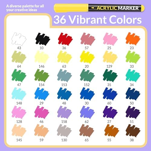 SUNEE Acrylic Paint Markers Brush Tip, 36 Colors Acrylic Markers with Automatic Ink Control System, Waterproof Acrylic Paint Pens for Painting,Wood, Canvas, Glass, Stone, Fabric and Art Supplies