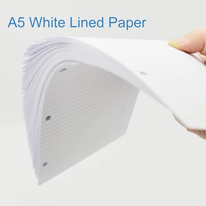 (3-Pack) A5 Filler Paper, 3 Hole Planner Refills, Organizer, Loose-leaf Binder Paper, Total 300 Sheets/600 Pages, Lined, 100gsm, White, 5.8 x 8.2 Inch, 3 Hole Filler Paper, Mini Binder Refill Inserts