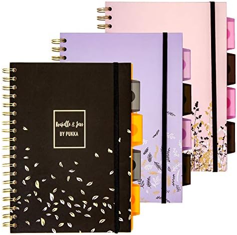 Pukka Pad 5 Subject Spiral Notebook 12-Pack - 200 Pages, 100 Sheets of 80GSM Paper with Repositionable Dividers & Perforated Edges for Office Planning & Organization - B5-7 X 10, Rochelle & Jess