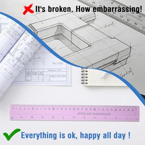 Grevosea 3 PCS Flexible Ruler, 12 Inch Clear Plastic Ruler Soft Bendable Rulers with Centimeters and Inches for Kids and Adults School Classroom Office Supplies (Pink, Blue, Green)
