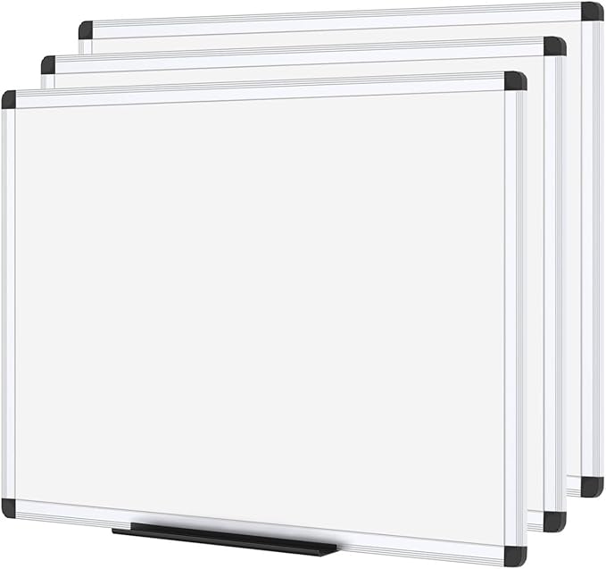 VIZ-PRO Magnetic Dry Erase Board, 24 X 18 Inches, Silver Aluminium Frame (Pack of 3)