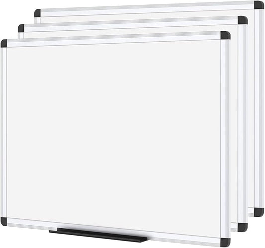 VIZ-PRO Magnetic Dry Erase Board, 24 X 18 Inches, Silver Aluminium Frame (Pack of 3)