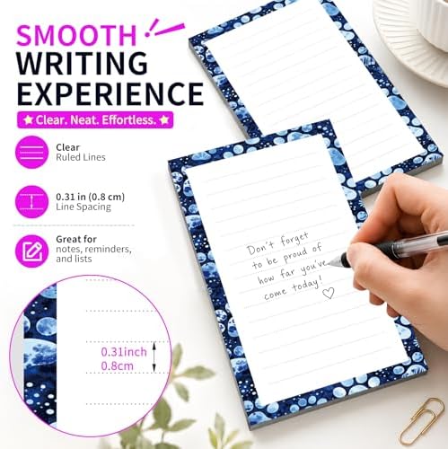 Lined Sticky Notes 4x6 in, 2 Pack Large Cute Notepads with Lines Self-Stick Note Pad, Funny Memo Pads Strong Adhesive for Office, Home Cute Purple Dog Paws