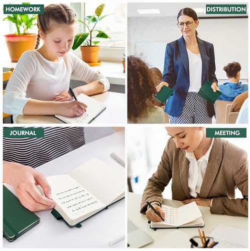 feela 3 Pack Pocket Notebook Journals with 3 Black Pens, A6 Mini Cute Small Journal Notebook Bulk Hardcover College Ruled Notepad with Pen Holder for Office School Supplies, 3.5”x 5.5”, Dark Green