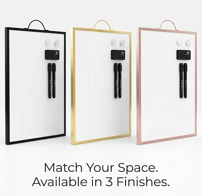 Magnetic Dry Erase Board 12x16 with Handle, Double Sided Portable Gold Whiteboard for Home, Office, School & Kitchen, Includes Weekly & Monthly Magnetic Planner Sheets