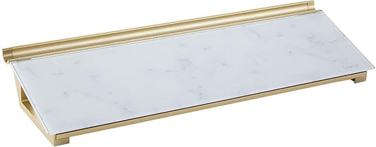 Quartet Glass Dry Erase White Board 18"W x 6"H, Compact Desktop Whiteboard with Storage Drawer, Marble (GDP186M)