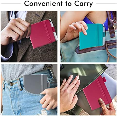 feela Pocket Notebook Journals, Mini Cute Small Hardcover College Ruled Notepad Office School Supplies, with 3 Black Pens, 3.5”x 5.5”, 3 Pack, A6, Solid Colors, Gray, Berry, Emerald
