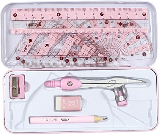 Premium Geometry Drawing Kit with Eraser and Set, Pink, 7.17x3.11in